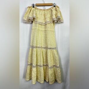 Vintage Mario De La Pena Victorian Night Gown Maxi Dress Lace 70s Nightgown XL